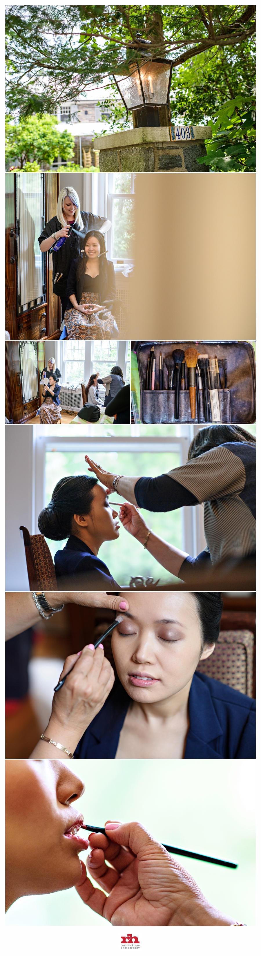 A Bride gets her makeup and hair done before her Orthodox Jewish Wedding in Philadelphia.